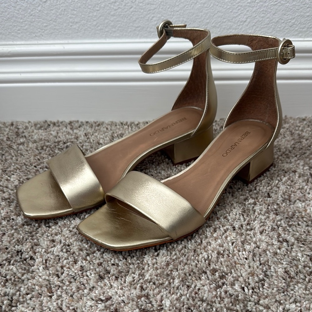 Bernardo Champagne Low Heeled Ankle Strap Sandals
